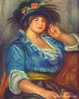 Mujer joven con una rosa en el sombrero Mujer joven con una rosa en el sombrero
