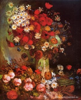 Jarrón con Amapolas, Acianos, Peonías y Crisantemos Jarrón con Amapolas, Acianos, Peonías y Crisantemos