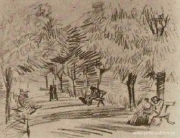 Un carril en el jardín público con bancos. Un carril en el jardín público con bancos.