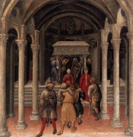 Retablo de Quaratesi, Peregrinos ante la tumba de San Nicolás de Retablo de Quaratesi, Peregrinos ante la tumba de San Nicolás de