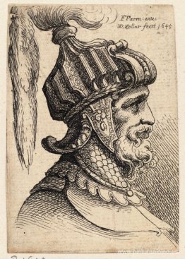 Casco con pluma larga y correa para la barbilla. Casco con pluma larga y correa para la barbilla.