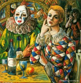 Arlequín y payaso con máscara. Arlequín y payaso con máscara.
