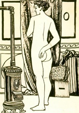 Desnudo femenino de espaldas con estufa. Desnudo femenino de espaldas con estufa.