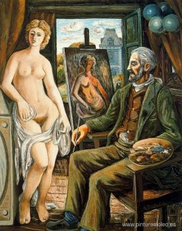 Modelo y pintor con caballete. Modelo y pintor con caballete.