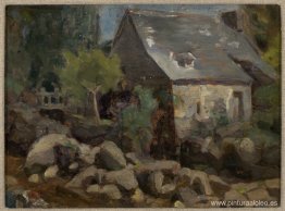 Paisaje rústico con puente y casas. Paisaje rústico con puente y casas.