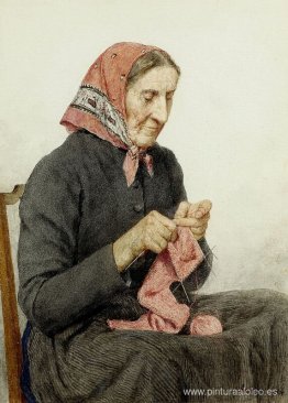 Sitzende Bäuerin beim Stricken Sitzende Bäuerin beim Stricken