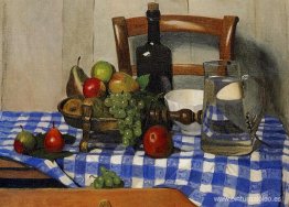 Naturaleza muerta con mantel a cuadros azules Naturaleza muerta con mantel a cuadros azules