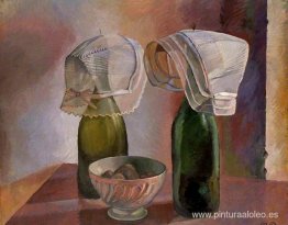 Naturaleza muerta con botellas y gorros bretones Naturaleza muerta con botellas y gorros bretones