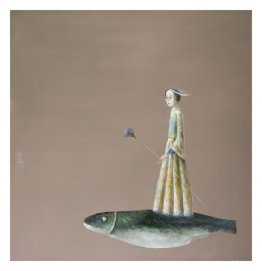 niña con flores azules niña con flores azules