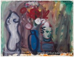 Flores en un jarrón azul Flores en un jarrón azul