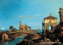 Una isla en la laguna con una puerta y una iglesia Una isla en la laguna con una puerta y una iglesia