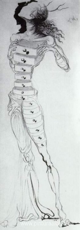 Figura con cajones para biombo de cuatro partes Figura con cajones para biombo de cuatro partes