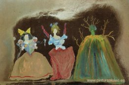 Tres figuras femeninas con vestidos festivos Tres figuras femeninas con vestidos festivos