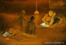 Lectura. Escena familiar a la luz de la lámpara Lectura. Escena familiar a la luz de la lámpara