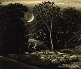Luz de luna, un paisaje con ovejas Luz de luna, un paisaje con ovejas