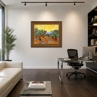 Olivos con cielo amarillo y sol. — Oficina de diseño
