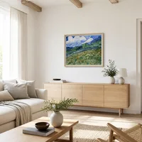 Campo de trigo con montañas al fondo  — Casa escandinava