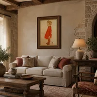 Niña con pelo rubio con un vestido rojo — Villa italiana