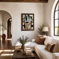 mujer con un gato — Casa mediterránea