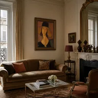 Retrato de Jeanne Hebuterne con un gran sombrero — Apartamento parisino