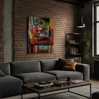 Guitarra, botella, frutero y vaso sobre la mesa. — Loft moderno