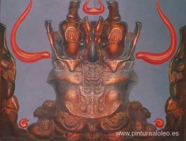 QUERUB EN CARA CON CUERNOS DE LLAMA DE COLOR NARANJA QUERUB EN CARA CON CUERNOS DE LLAMA DE COLOR NARANJA