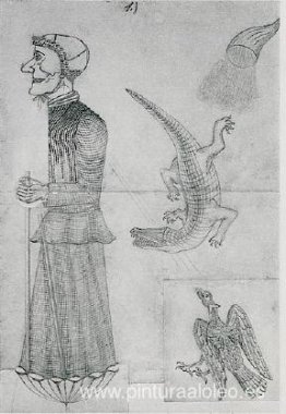 Bruja con águila, cocodrilo y cornucopia. Bruja con águila, cocodrilo y cornucopia.