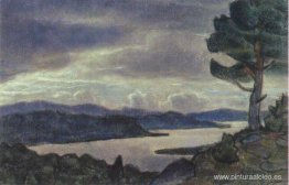 Paisaje con lago y árbol en la orilla. Paisaje con lago y árbol en la orilla.