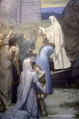 Santa Genoveva llevando suministros a la ciudad de París después Santa Genoveva llevando suministros a la ciudad de París después