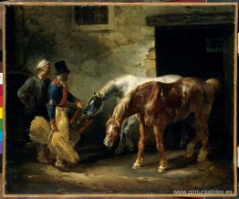 Dos caballos de posta en el establo Dos caballos de posta en el establo