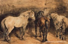 Tres caballos en su establo Tres caballos en su establo