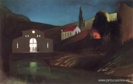 Estación eléctrica en Jajce de noche Estación eléctrica en Jajce de noche