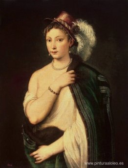 retrato, de, un, mujer joven, con, sombrero de plumas retrato, de, un, mujer joven, con, sombrero de plumas