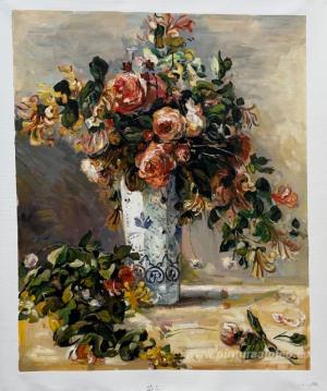 Rosas y jazmines en un jarrón de Delft