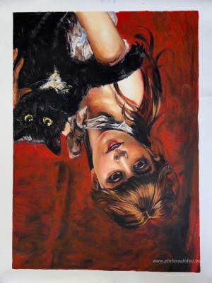 Chica con gato negro 
