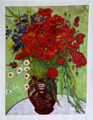 Amapolas y margaritas rojas