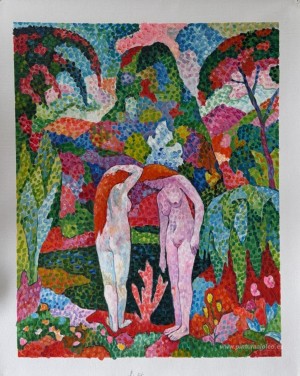 Bañistas: dos desnudos en un paisaje exótico