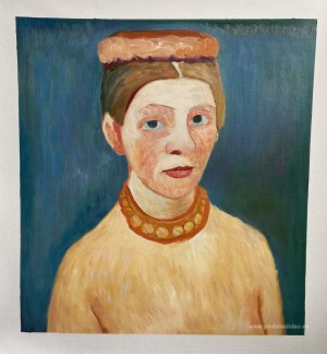 Autorretrato con corona de flores rojas y cadena.