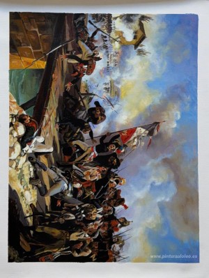 Napoleón Bonaparte guiando a sus tropas por el puente de Arcol