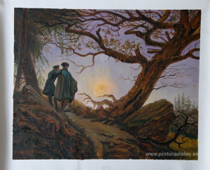 Dos hombres contemplando la luna