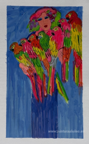 Dama Azul con Loros