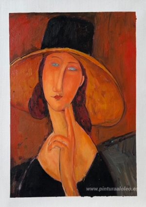 Retrato de Jeanne Hebuterne con un gran sombrero