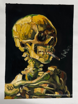 Calavera con cigarrillo encendido