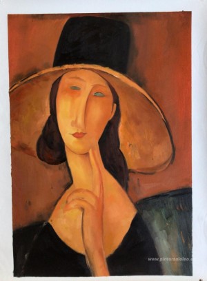 Retrato de Jeanne Hebuterne con un gran sombrero