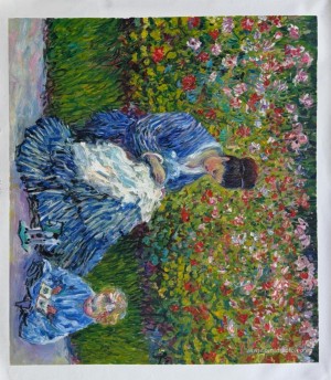 Camille Monet y un niño en el jardín del artista de Argenteuil