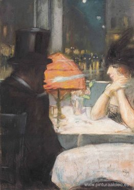 Dama y caballero en el restaurante. Dama y caballero en el restaurante.