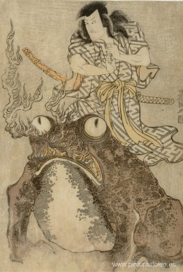 El actor Onoe Eizaburo I como el mago con un sapo gigante El actor Onoe Eizaburo I como el mago con un sapo gigante