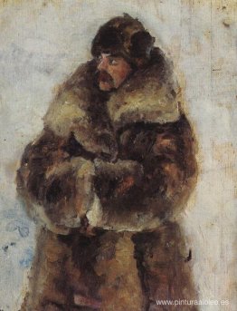A. I. Surikov con abrigo de piel. Estudie "Tomando el pueblo de A. I. Surikov con abrigo de piel. Estudie "Tomando el pueblo de