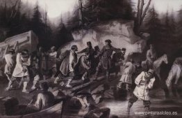 Pedro I arrastra barcos desde la bahía de Onega en el lago Onega Pedro I arrastra barcos desde la bahía de Onega en el lago Onega