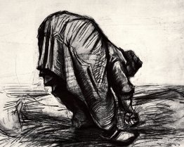 Mujer campesina, encorvada, vista desde atrás. Mujer campesina, encorvada, vista desde atrás.
